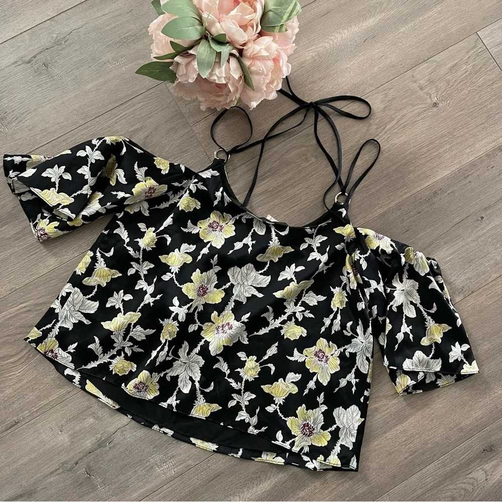 Cinq a‎ Sept Rayna Silk Floral Cold Shoulder Blouse